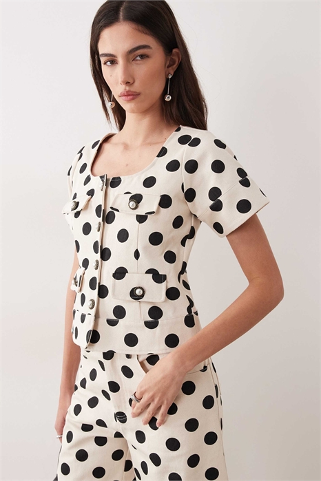 Джинсовая блузка в горошек на пуговицах co-ord артикул 155587874