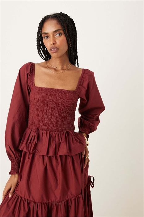 Блузка с длинными рукавами, сборками и завязками артикул 148922586