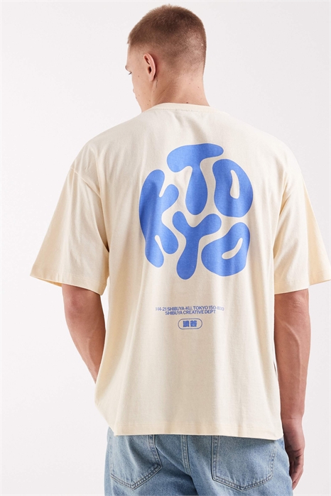 Футболка свободного кроя с принтом в виде надписи «Kyoto» в пузырьках артикул 156269445
