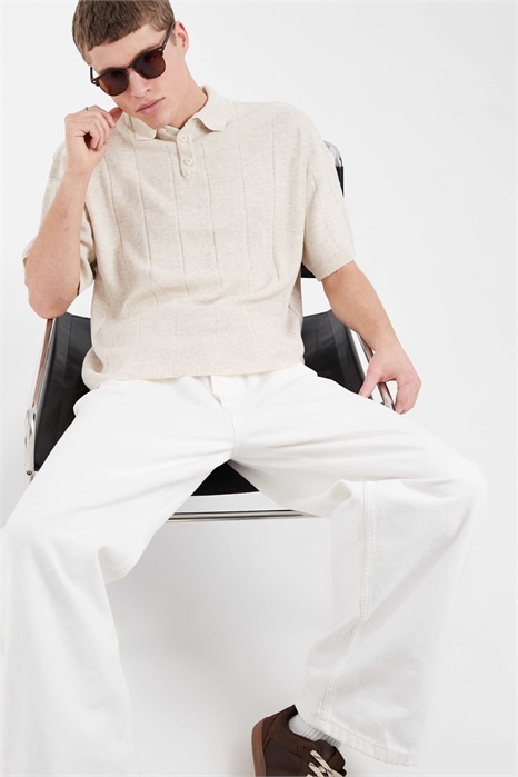 Поло с короткими рукавами из трикотажа с крупной ребристой вязкой артикул 155811844