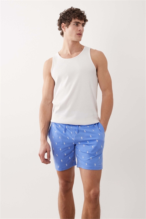 Короткие джинсы с логотипом по всей длине, средне-синего цвета артикул 154158060