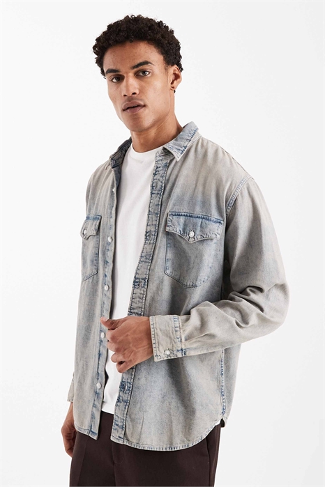 Рубашка в западном стиле из мягкого денима артикул 150148084