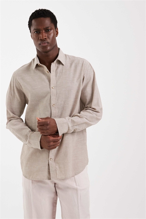 Рубашка с длинными рукавами из смешанного льна артикул 155176145