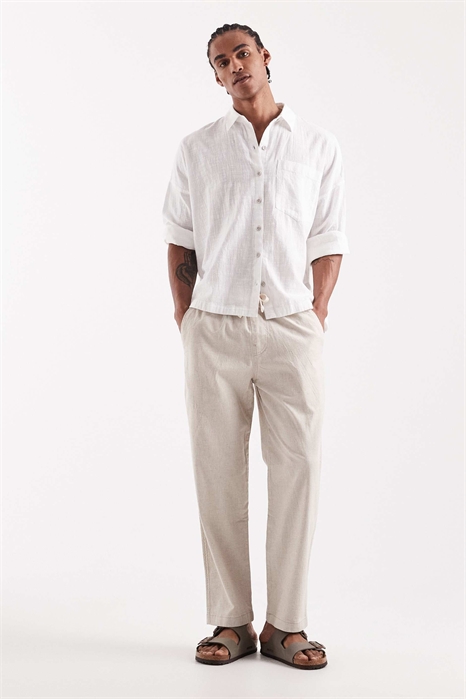 Брюки свободного кроя из смеси хлопка и льна артикул 155638820