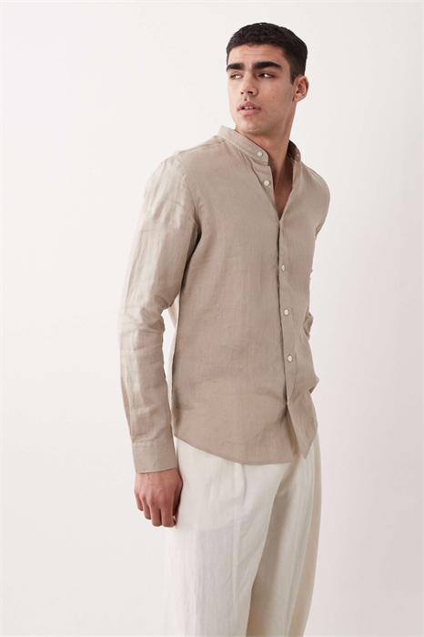 Рубашка из 100% льна с воротником-мао и рукавами-реглан артикул 156178206