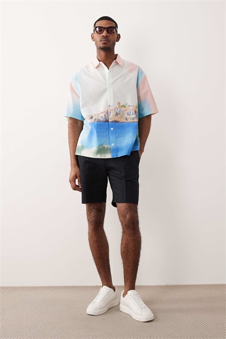 Шорты из высококачественного льна с прямым кроем артикул 152942234