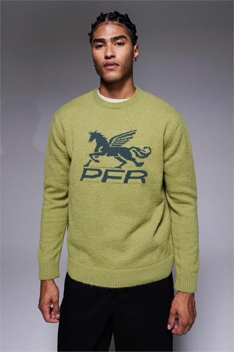 Свободный вязаный джемпер с вышивкой на груди, цвет хаки артикул 152191662