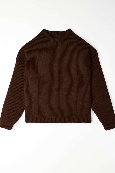 Сверхбольшой свитер с квадратным кроем и вязкой «рыбацкая резинка» коричневого цвета артикул 153712325