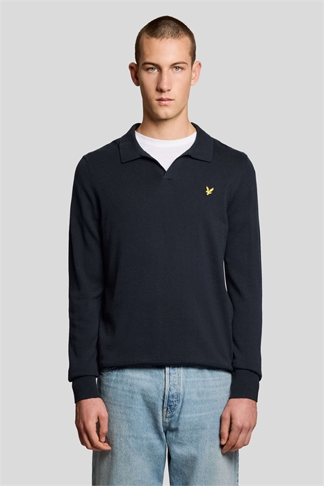 Свитер из хлопка средней плотности с длинными рукавами и воротником-поло артикул 156050691