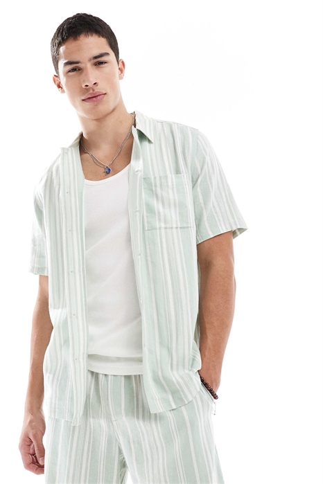 Рубашка в полоску под льняную ткань co-ord артикул 145574154