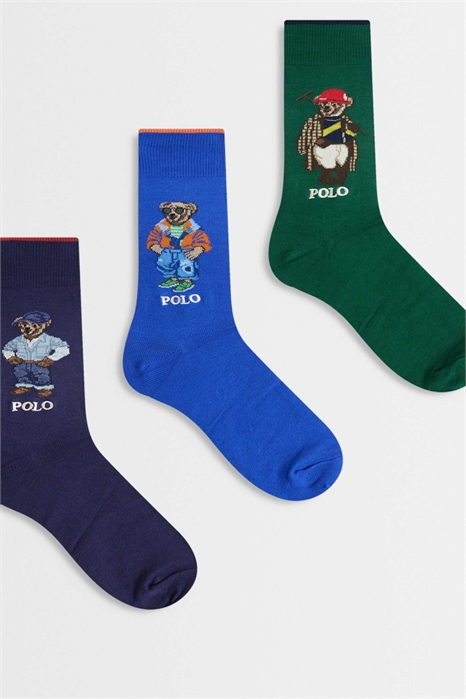 Подарочный набор из 3 пар носков с вышитым медведем артикул 154151673