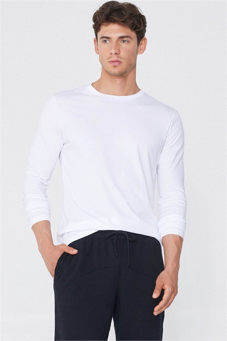 Футболка с круглым вырезом и длинными рукавами из 100% хлопка артикул 156298892