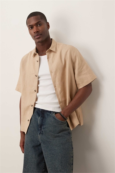 Рубашка прямого кроя из 100% льна артикул 140141056
