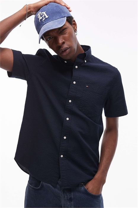 Рубашка с короткими рукавами из ткани «сирсакер» артикул 140892036