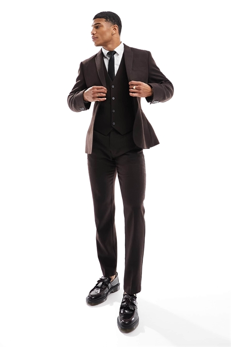 Свадебные брюки из тонкой шерстяной смеси темно-коричневого цвета с текстурой «корзиночная плетение» артикул 132373681