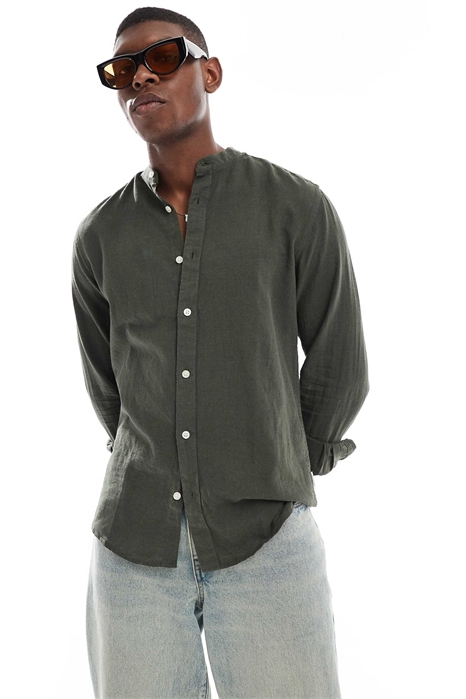 Рубашка с воротником-«бабушкиным» из смешанного льна артикул 147589649