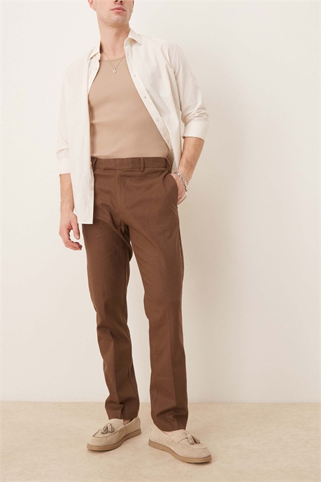 Элегантные брюки из смешанного льна с зауженным кроем артикул 139512834