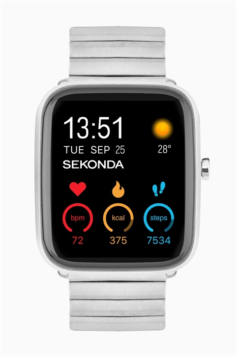 Универсальные смарт-часы Motion Plus с серебристым корпусом и браслетом из нержавеющей стали, оснащенные ЖК-дисплеем артикул 136909499