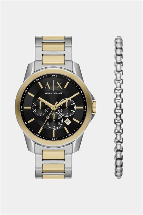 Комплект часов с хронографом из нержавеющей стали двухцветного исполнения с браслетом артикул 141945737