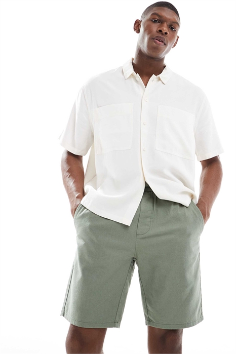 Шорты с завязкой на талии из смешанного льна, темно-салатового цвета артикул 140414600