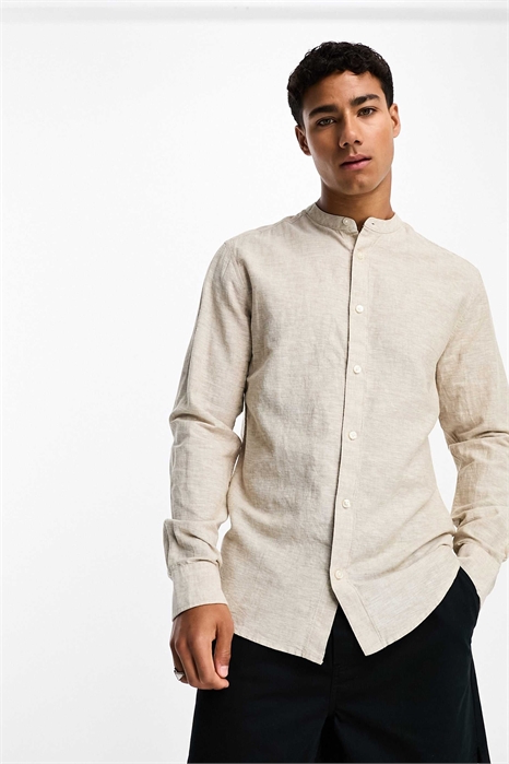 Рубашка с воротником-«бабушкиным» из смешанного льна артикул 128999894