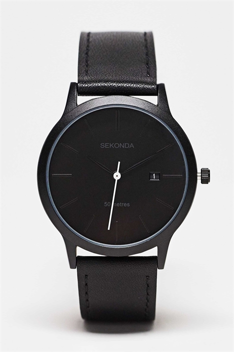 Мужские круглые аналоговые часы Bergen диаметром 40 мм с черным ремешком артикул 128268654