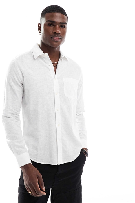 Рубашка с длинными рукавами из смешанного льна, прямой крой артикул 140414577