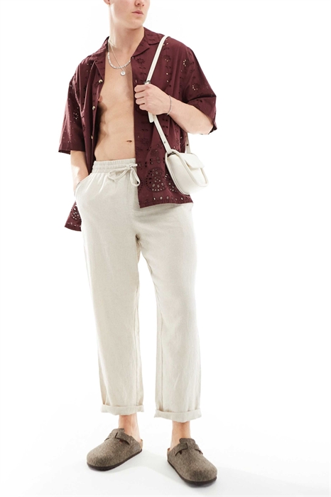 Брюки из льна свободного кроя с прямыми брючинами артикул 134745160