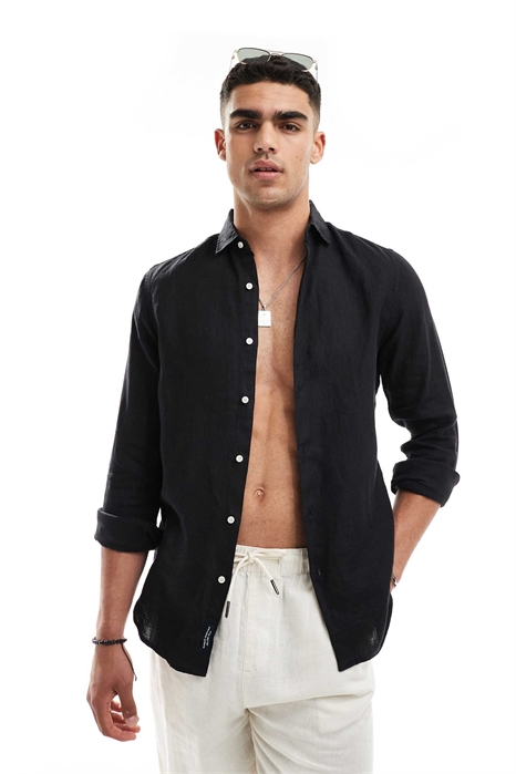 Повседневная льняная рубашка с длинными рукавами артикул 136518080