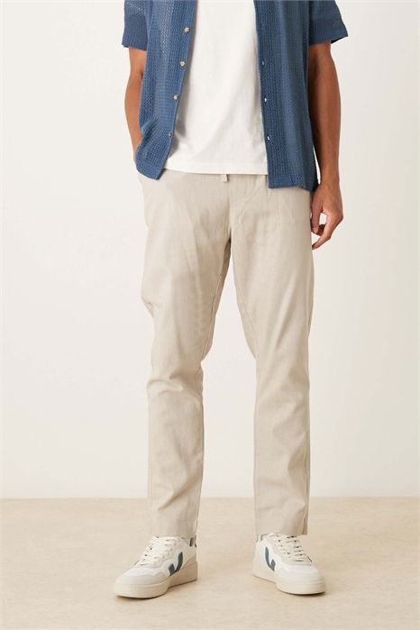 Брюки свободного кроя из смесовой ткани с добавлением льна артикул 150439398