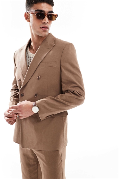 Двубортный пиджак классического кроя из смесовой ткани артикул 139538519