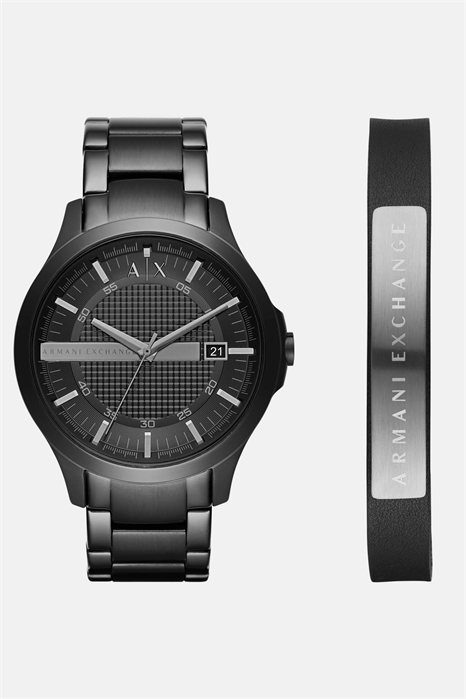 Подарочный набор из часов с тремя стрелками и датой из чёрной нержавеющей стали и браслета артикул 141946019