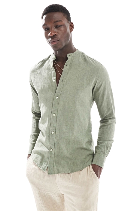 Рубашка с воротником-«бабушкиным» из смешанного льна артикул 140414579