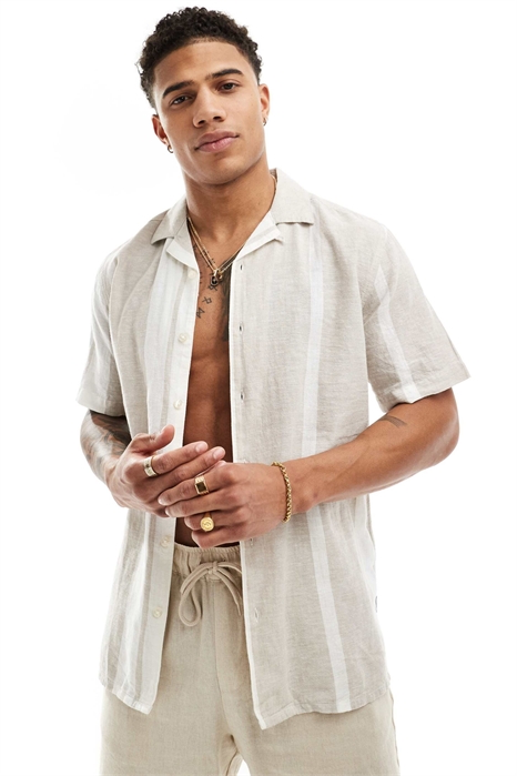 Рубашка с воротником-ревер из смешанного льна артикул 134580836