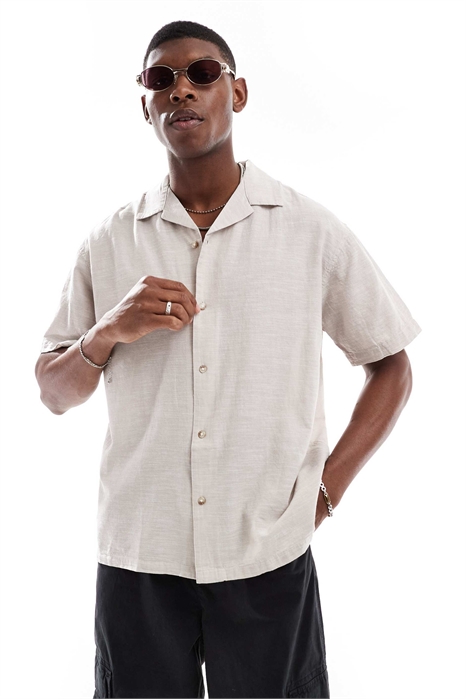 Рубашка из смешанного льна с воротником Revere, бежевого цвета артикул 139433766