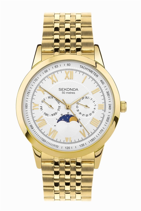 Мужские аналоговые часы Armstrong диаметром 40 мм с золотым корпусом и браслетом из нержавеющей стали, с серебристо-белым циферблатом артикул 139596487