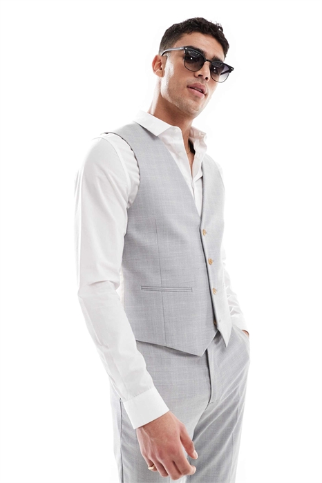 Жилет из смешанного льна с узором в клетку серого цвета артикул 139760481