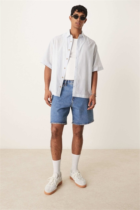 Рубашка свободного кроя с эффектом льна артикул 143484291