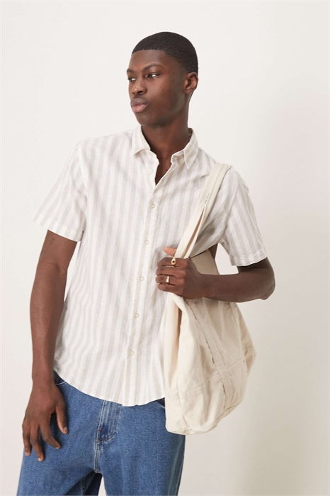 Рубашка с короткими рукавами из смешанного льна артикул 137995893