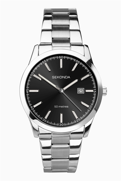 Мужские аналоговые часы Taylor диаметром 41 мм с круглым корпусом из серебряного сплава, браслетом из нержавеющей стали серебристого цвета и черным циферблатом артикул 133898763