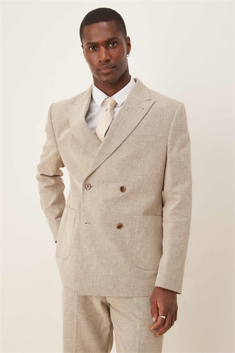 Пиджак классического кроя с двумя рядами пуговиц из смеси хлопка и льна артикул 141531552