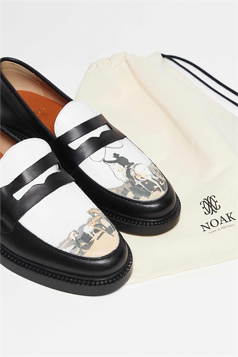 Сделано в Португалии, мокасины из черной и белой кожи с принтом артикул 151932153