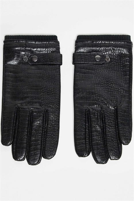 Элегантные перчатки из искусственной кожи под крокодил черного цвета артикул 148195561