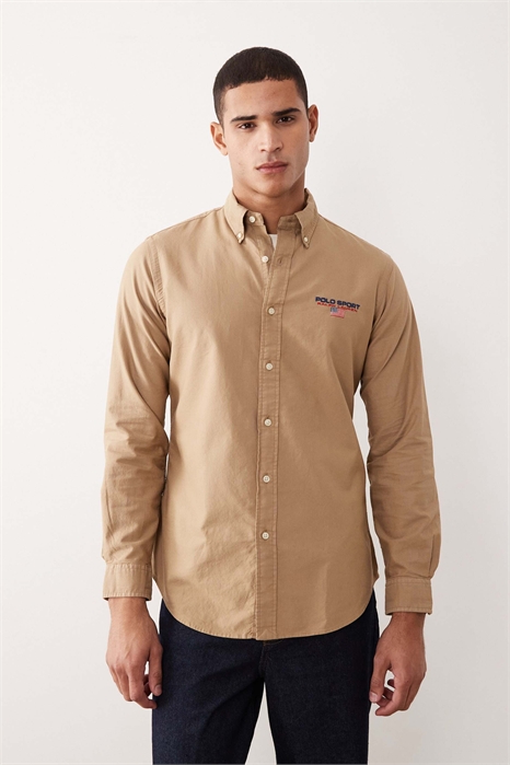 Спортивная рубашка из ткани «оксфорд», с логотипом в виде маленького флажка, с индивидуальной посадкой, окрашенная в массе артикул 148371221