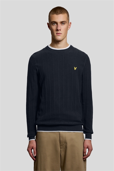 Свитер средней плотности с пике-вставками и круглым вырезом артикул 156052455