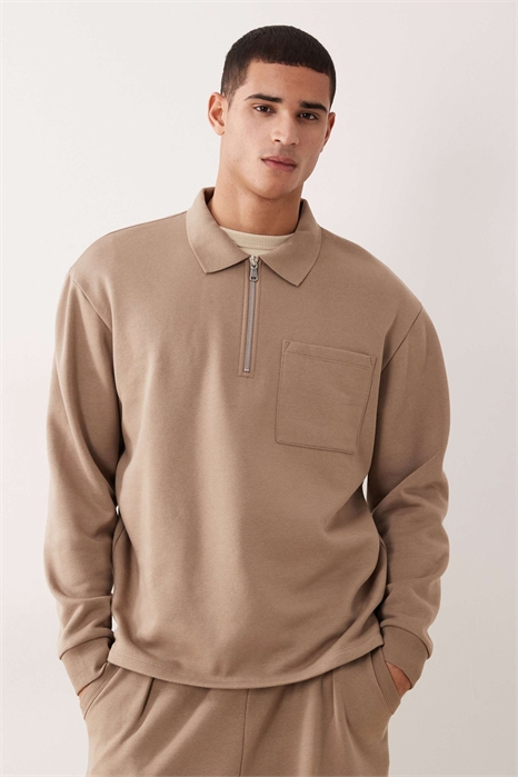 Свитшот свободного кроя с четвертью молнии и воротником из ребристой ткани артикул 149108796