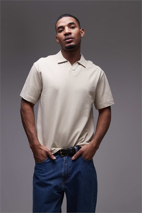 Полурукавная рубашка-поло свободного кроя из плотной ткани артикул 139966041