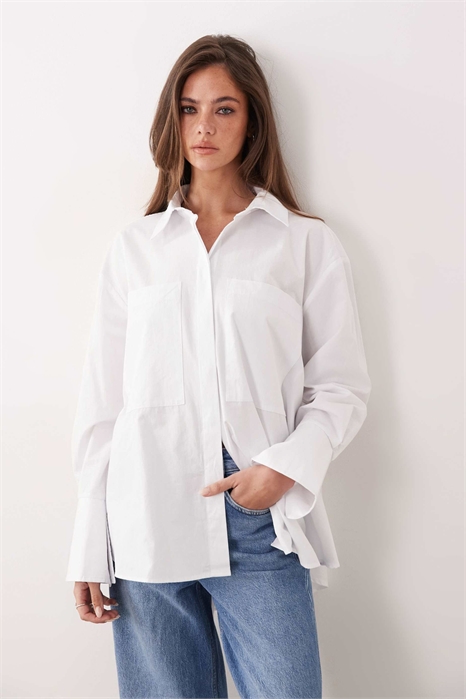 Рубашка из поплина с рукавами шириной в одну строку артикул 155697958