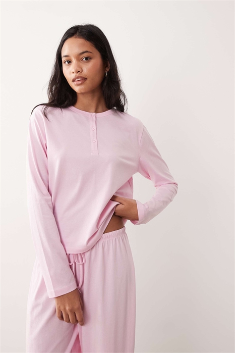 Хлопковая пижамная кофта с длинным рукавом и воротником-хенли в стиле «микс-энд-матч» артикул 154297821