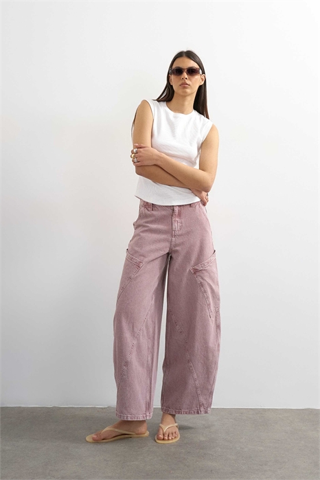 Джинсы-барель с высокой посадкой артикул 155149827